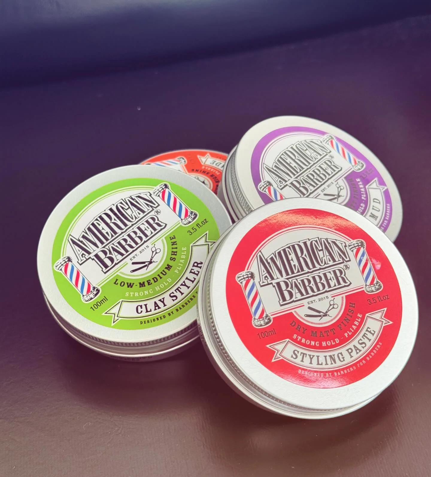 American Barber pomade tins stocked in-shop — Clay Styler, Styling Paste, Mud